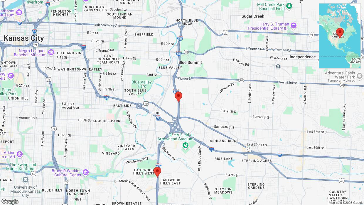 A detailed map that shows the affected road due to 'Heavy snowfall on southbound I-435 in Kansas City' on February 17th at 11:20 p.m.
