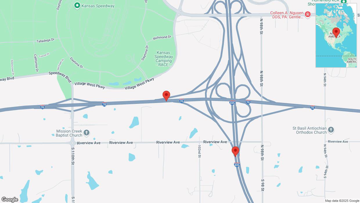 A detailed map that shows the affected road due to 'Heavy snowfall on the Kansas Turnpike in Edwardsville' on February 17th at 11:25 p.m.