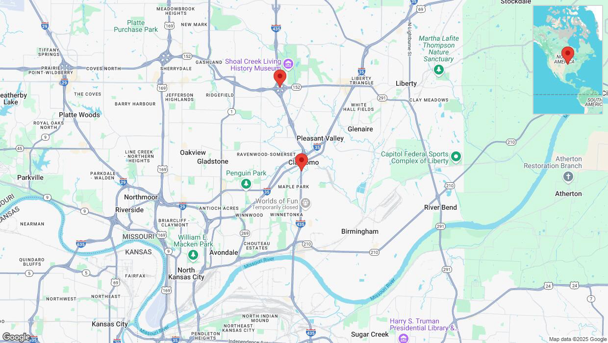 A detailed map that shows the affected road due to 'Heavy snowfall on northbound I-435 in Kansas City' on February 17th at 11:25 p.m.