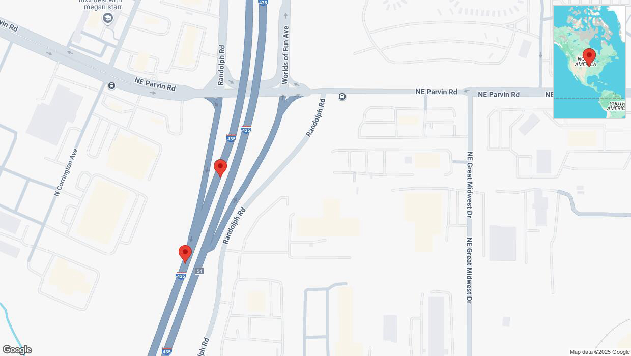 A detailed map that shows the affected road due to 'Broken down vehicle on southbound I-435 in Kansas City' on February 17th at 11:31 p.m.