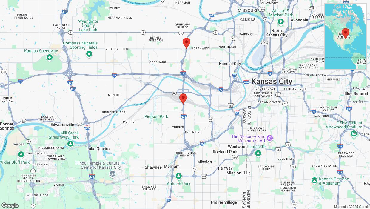 A detailed map that shows the affected road due to 'Heavy snowfall on northbound I-635 in Kansas City' on February 17th at 11:31 p.m.