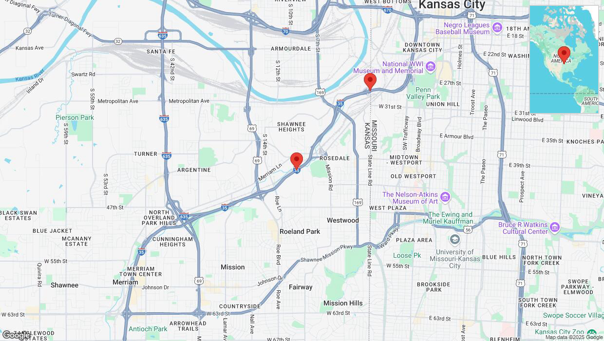 A detailed map that shows the affected road due to 'Heavy snowfall on northbound I-35 in Kansas City' on February 17th at 11:31 p.m.