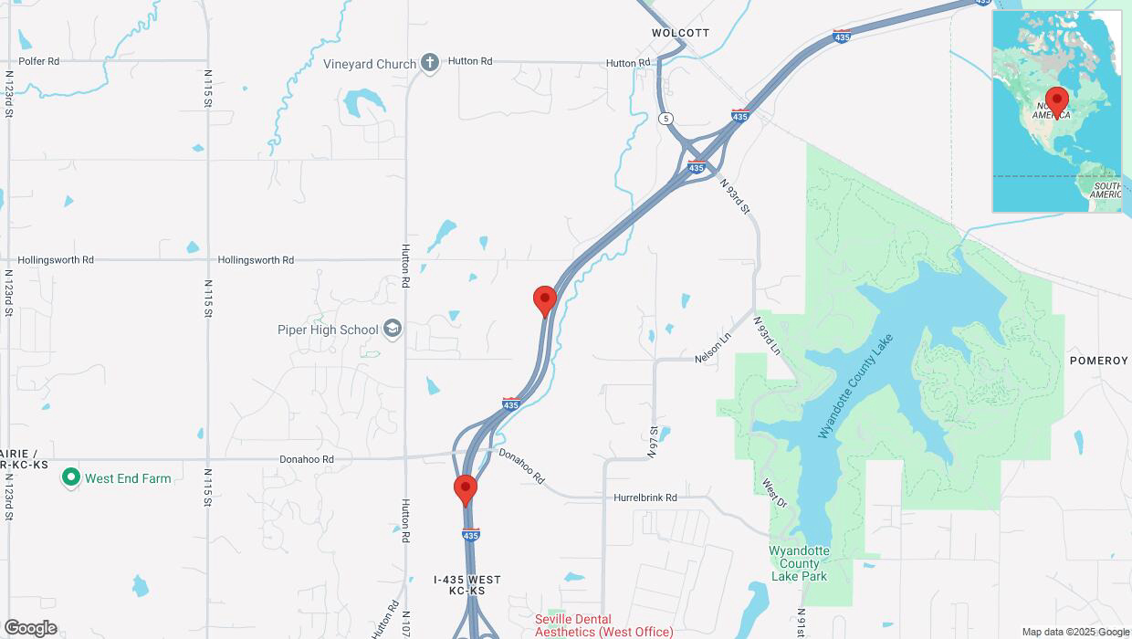 A detailed map that shows the affected road due to 'Heavy snowfall on southbound I-435 in Kansas City' on February 17th at 11:37 p.m.