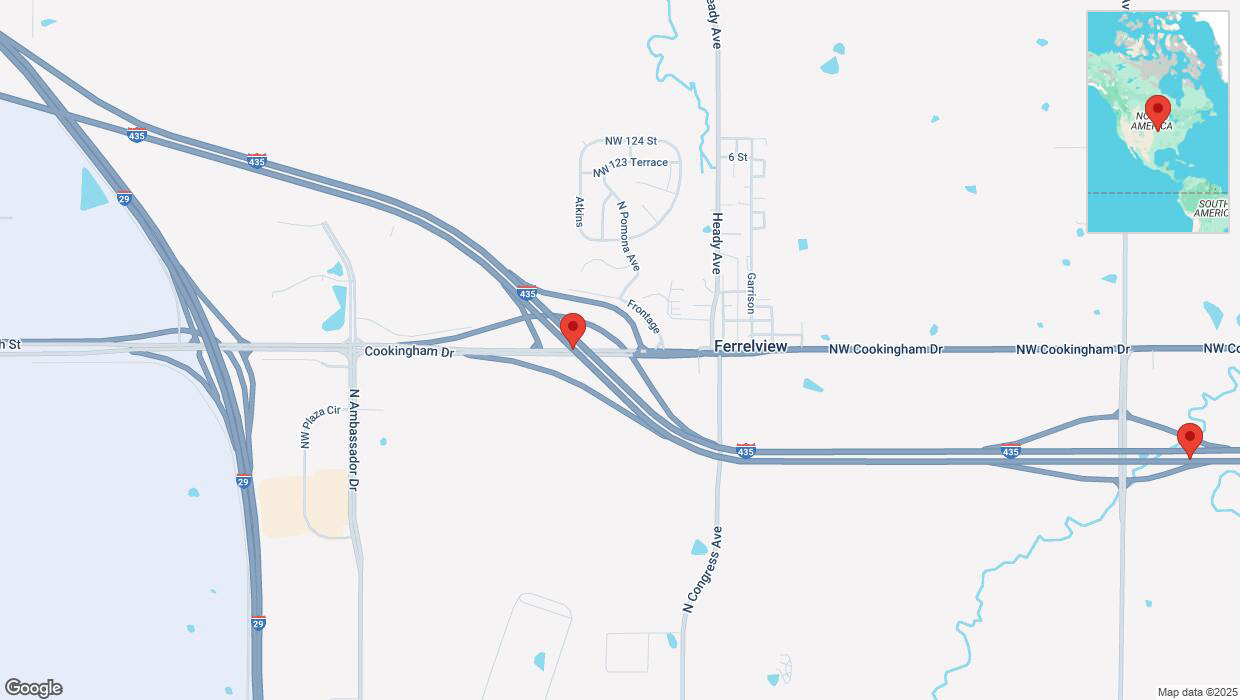 A detailed map that shows the affected road due to 'Heavy snowfall on eastbound I-435 in Kansas City' on February 17th at 11:49 p.m.