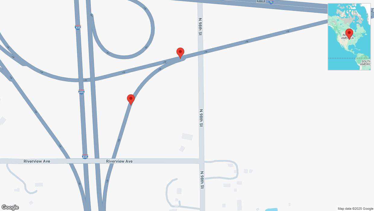 A detailed map that shows the affected road due to 'Broken down vehicle on North 98th Street in Edwardsville' on February 17th at 11:54 p.m.