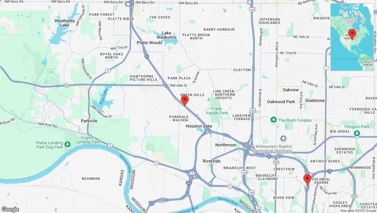 A detailed map that shows the affected road due to 'Heavy snowfall on southbound I-29 in Kansas City' on February 17th at 11:54 p.m.