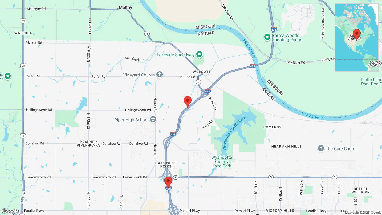 A detailed map that shows the affected road due to 'Heavy snowfall on southbound I-435 in Kansas City' on February 17th at 11:54 p.m.