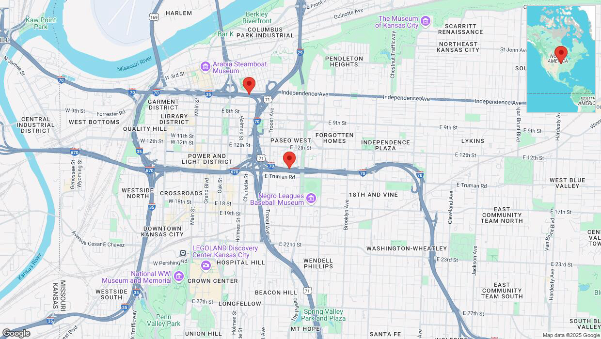 A detailed map that shows the affected road due to 'Heavy snowfall on northbound I-70 in Kansas City' on February 17th at 11:54 p.m.