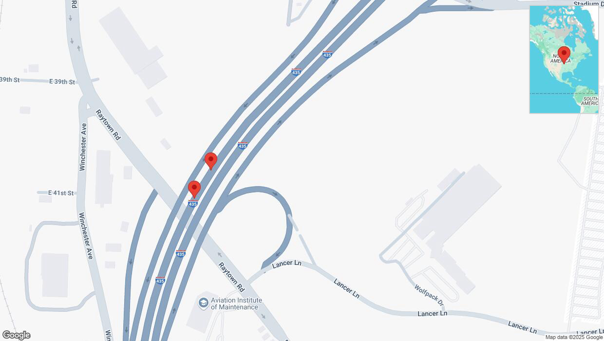 A detailed map that shows the affected road due to 'Broken down vehicle on southbound I-435 in Kansas City' on February 18th at 10:30 p.m.