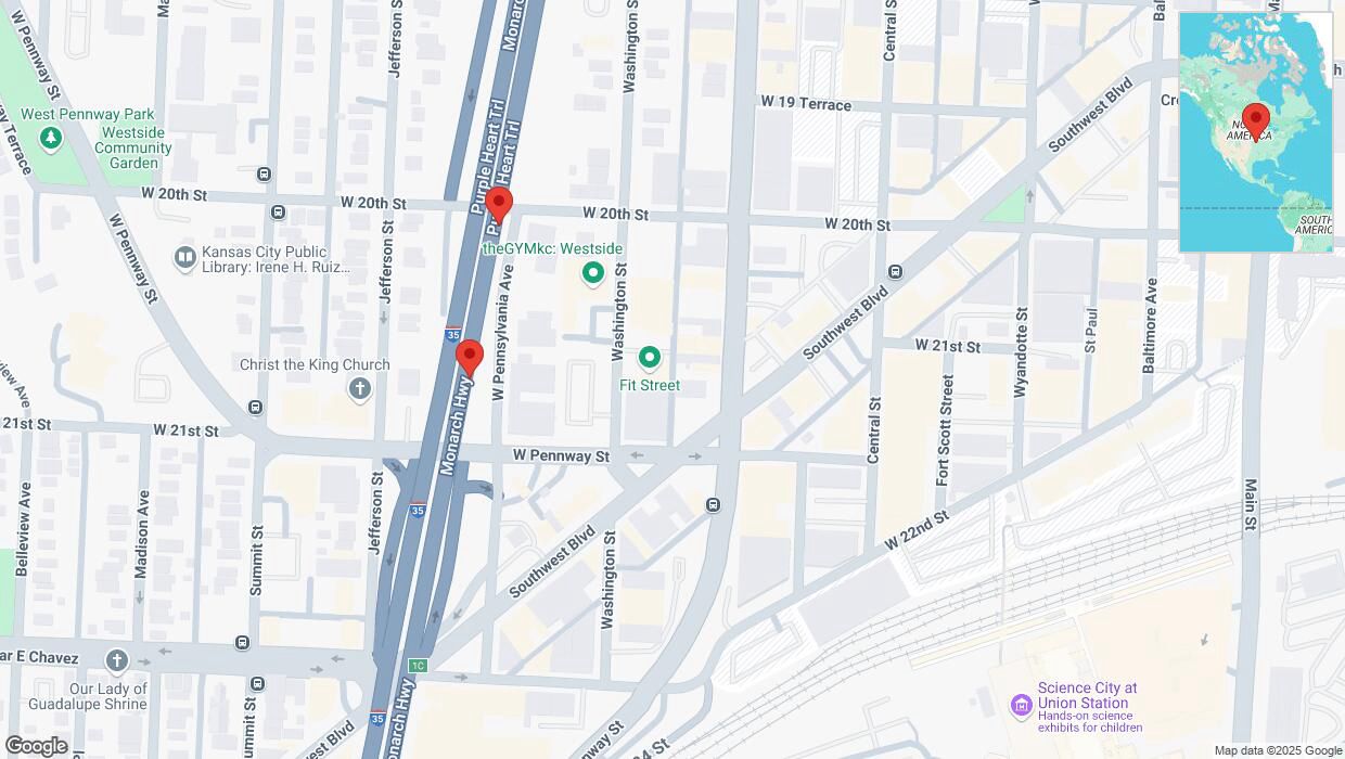 A detailed map that shows the affected road due to 'Broken down vehicle on northbound I-35 in Kansas City' on February 18th at 3:41 p.m.