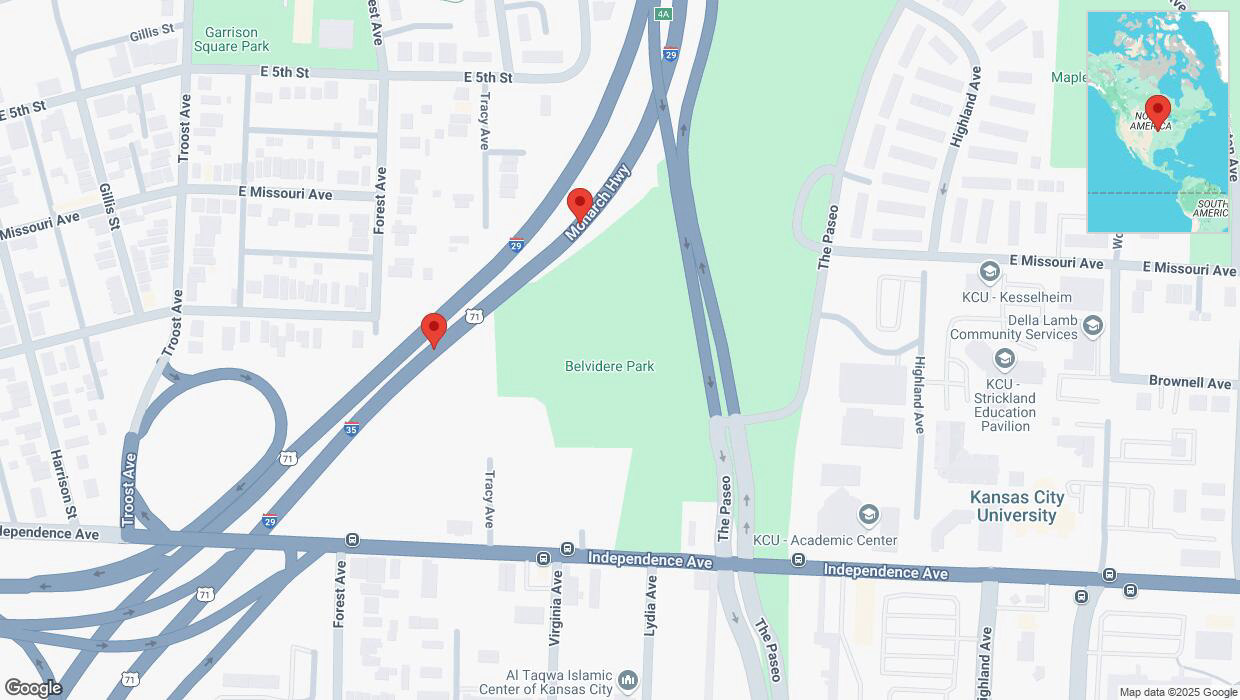 A detailed map that shows the affected road due to 'A crash has been reported on northbound I-35' on February 19th at 1:46 p.m.