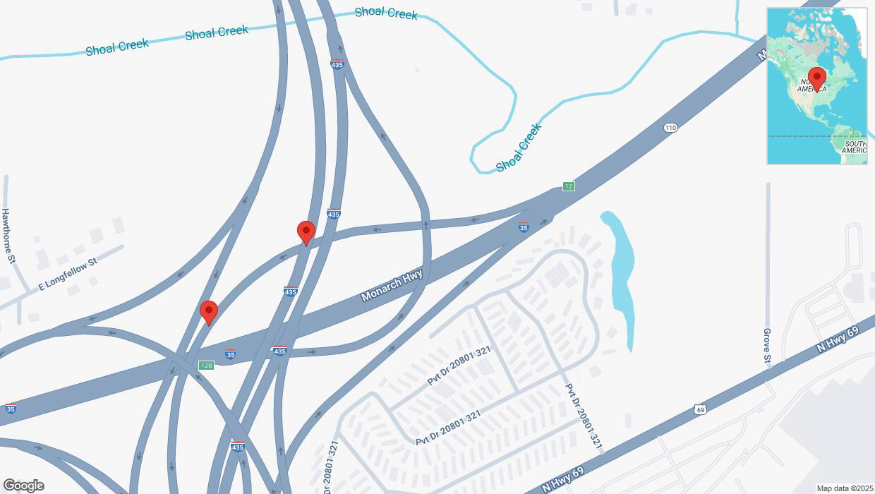 A detailed map that shows the affected road due to 'Broken down vehicle on Interstate 435 in Kansas City' on February 18th at 8:02 p.m.
