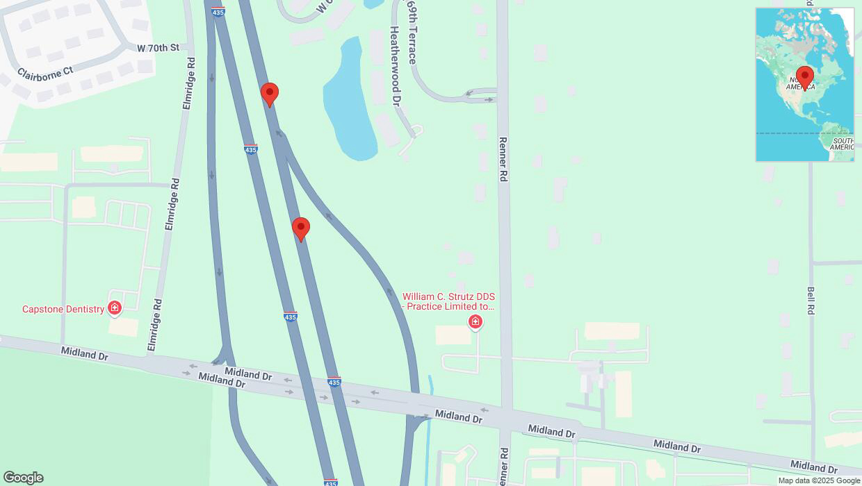 A detailed map that shows the affected road due to 'Reports of a crash on northbound I-435' on February 18th at 11:59 a.m.