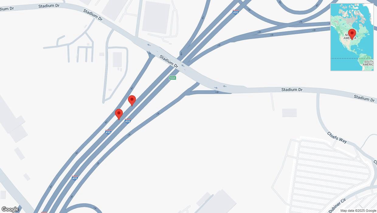 A detailed map that shows the affected road due to 'Crash report: I-435' on February 18th at 12:21 p.m.