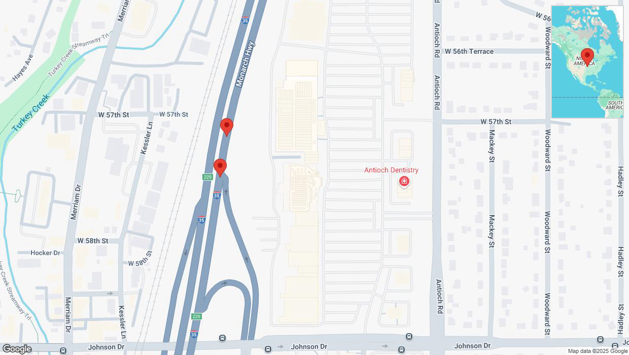 A detailed map that shows the affected road due to 'Broken down vehicle on northbound I-35 in Shawnee' on February 18th at 1 p.m.