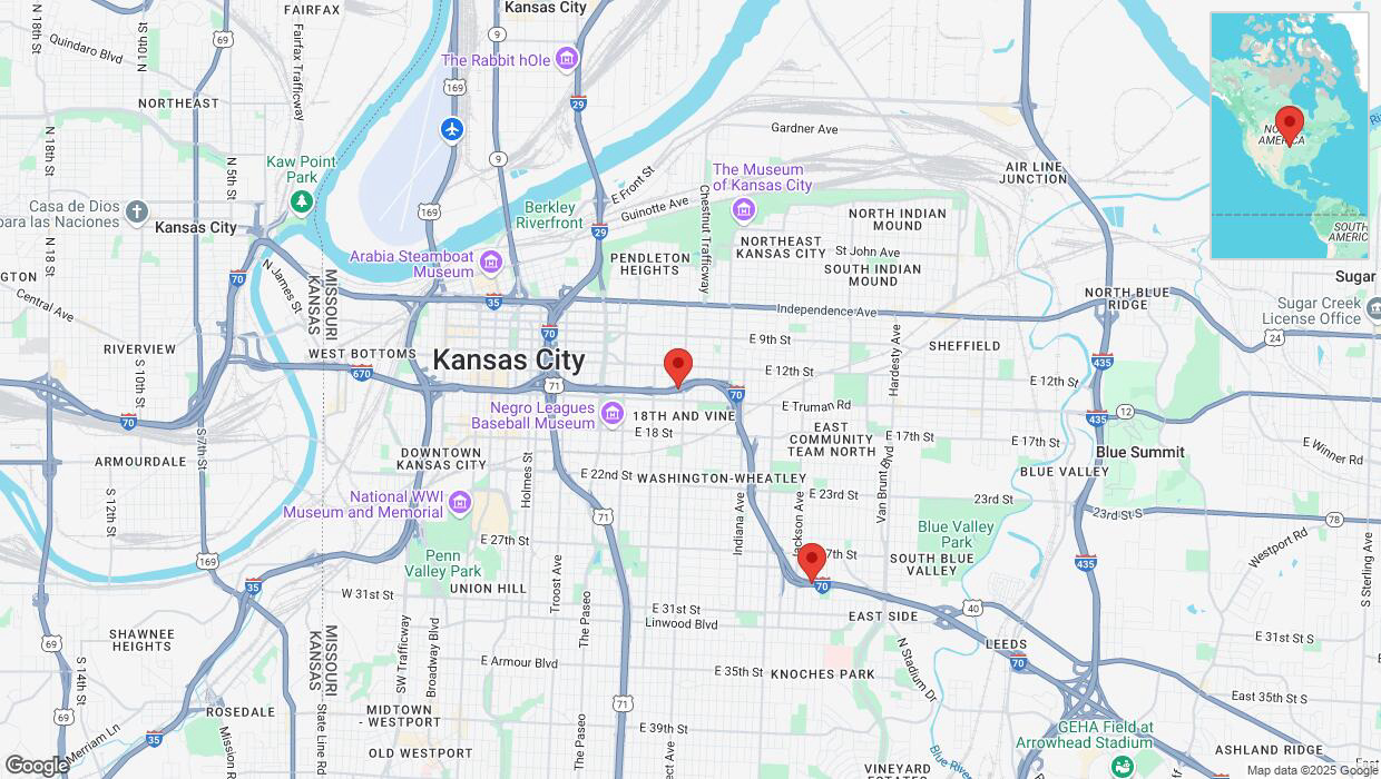 A detailed map that shows the affected road due to 'Heavy snowfall on eastbound I-70 in Independence' on February 18th at 12:55 p.m.