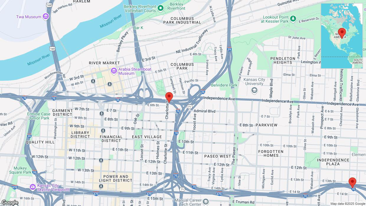 A detailed map that shows the affected road due to 'Heavy snowfall on eastbound I-70 in Kansas City' on February 18th at 1:30 p.m.