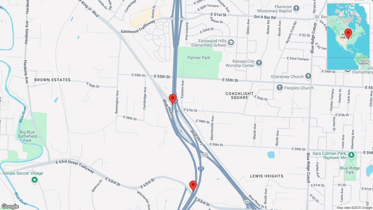 A detailed map that shows the affected road due to 'Crash update: I-435' on February 18th at 1:30 p.m.