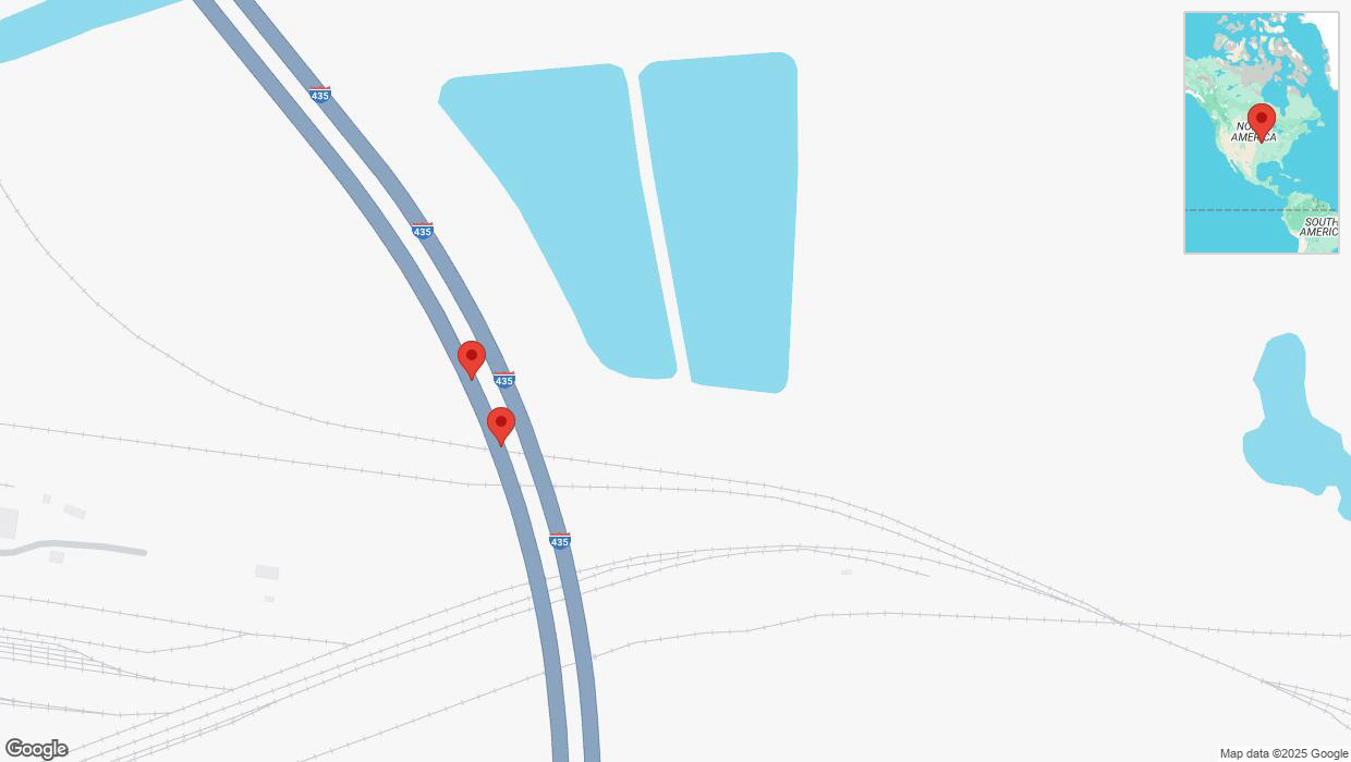 A detailed map that shows the affected road due to 'Broken down vehicle on southbound I-435 in Independence' on February 18th at 1:48 p.m.