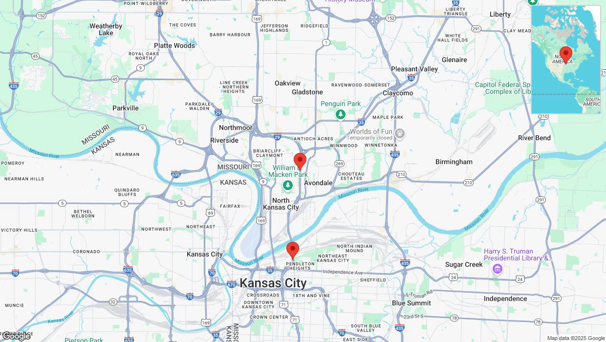 A detailed map that shows the affected road due to 'Heavy snowfall on southbound I-29/I-35 in Kansas City' on February 18th at 1:54 p.m.
