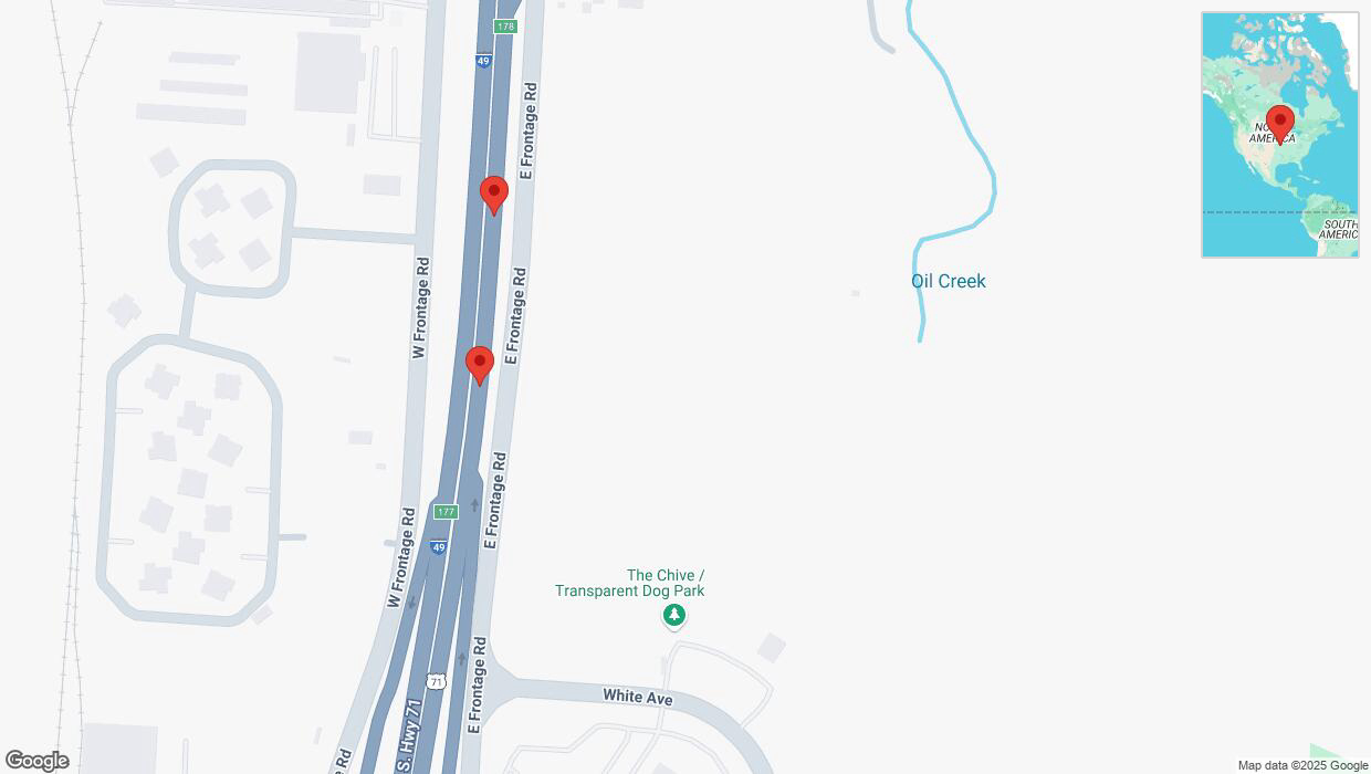 A detailed map that shows the affected road due to 'Broken down vehicle on northbound I-40/US-71 in Kansas City' on February 18th at 2 p.m.