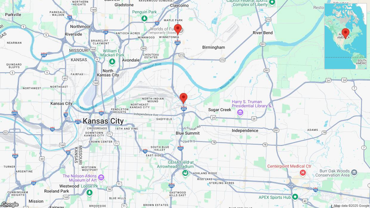 A detailed map that shows the affected road due to 'Heavy snowfall on northbound I-435 in Kansas City' on February 18th at 2 p.m.