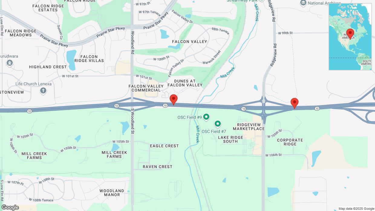 A detailed map that shows the affected road due to 'Crash update: K-10' on February 18th at 2:03 p.m.