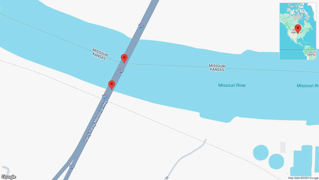 A detailed map that shows the affected road due to 'Warning in Riverside: Crash reported on northbound I-635' on February 18th at 8:08 p.m.