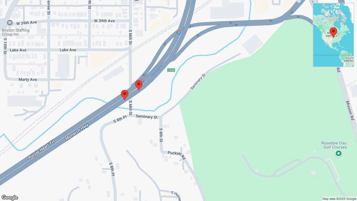 A detailed map that shows the affected road due to 'Right lane on I-35 closed in Kansas City' on February 18th at 2:47 p.m.