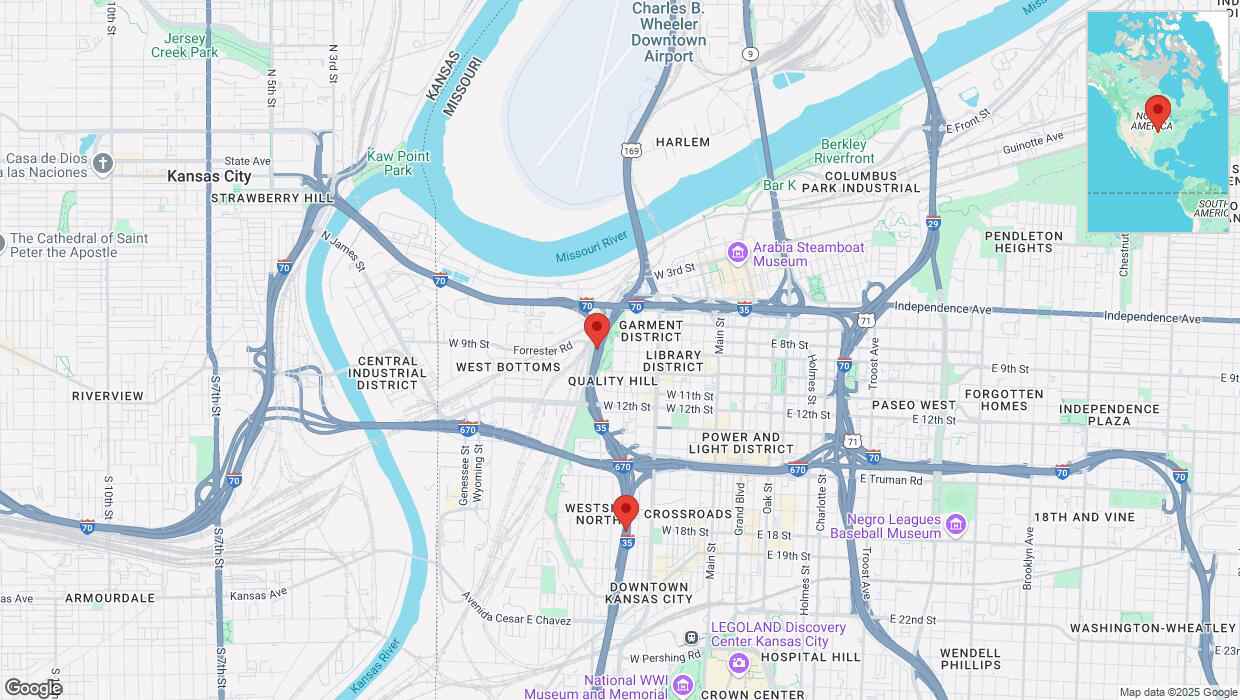 A detailed map that shows the affected road due to 'Heavy snowfall on southbound I-35 in Kansas City' on February 18th at 2:59 p.m.
