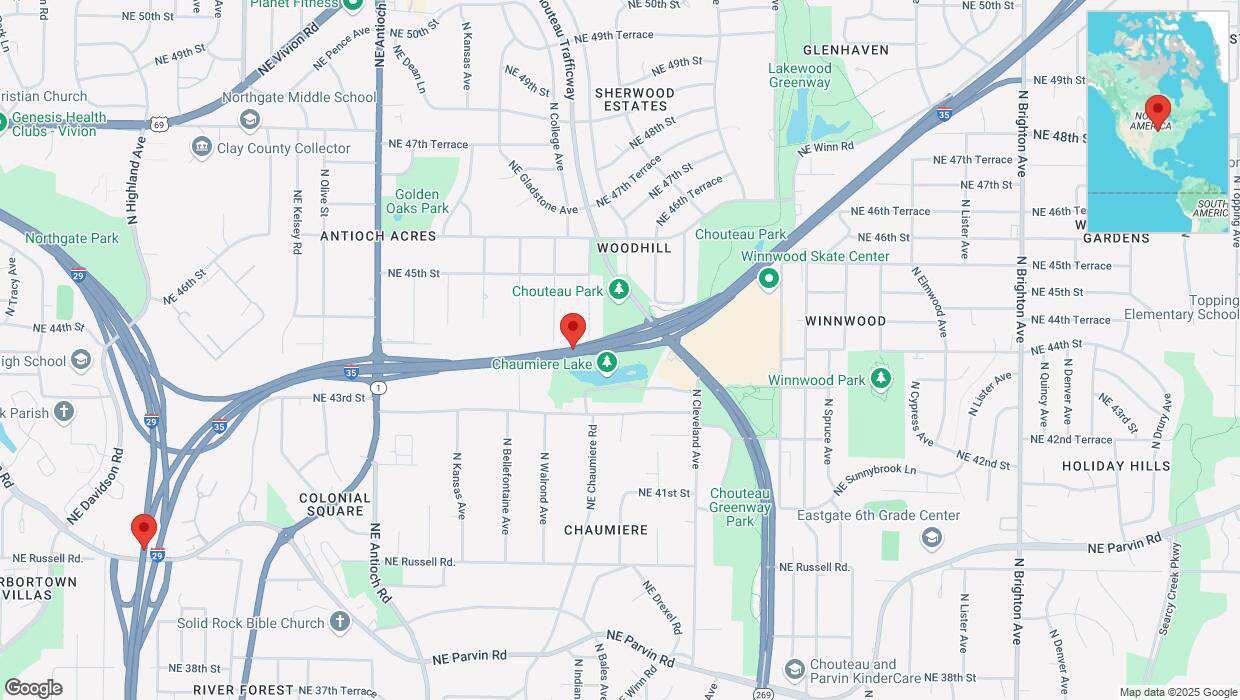 A detailed map that shows the affected road due to 'Heavy snowfall on southbound I-35 in Kansas City' on February 18th at 3:11 p.m.