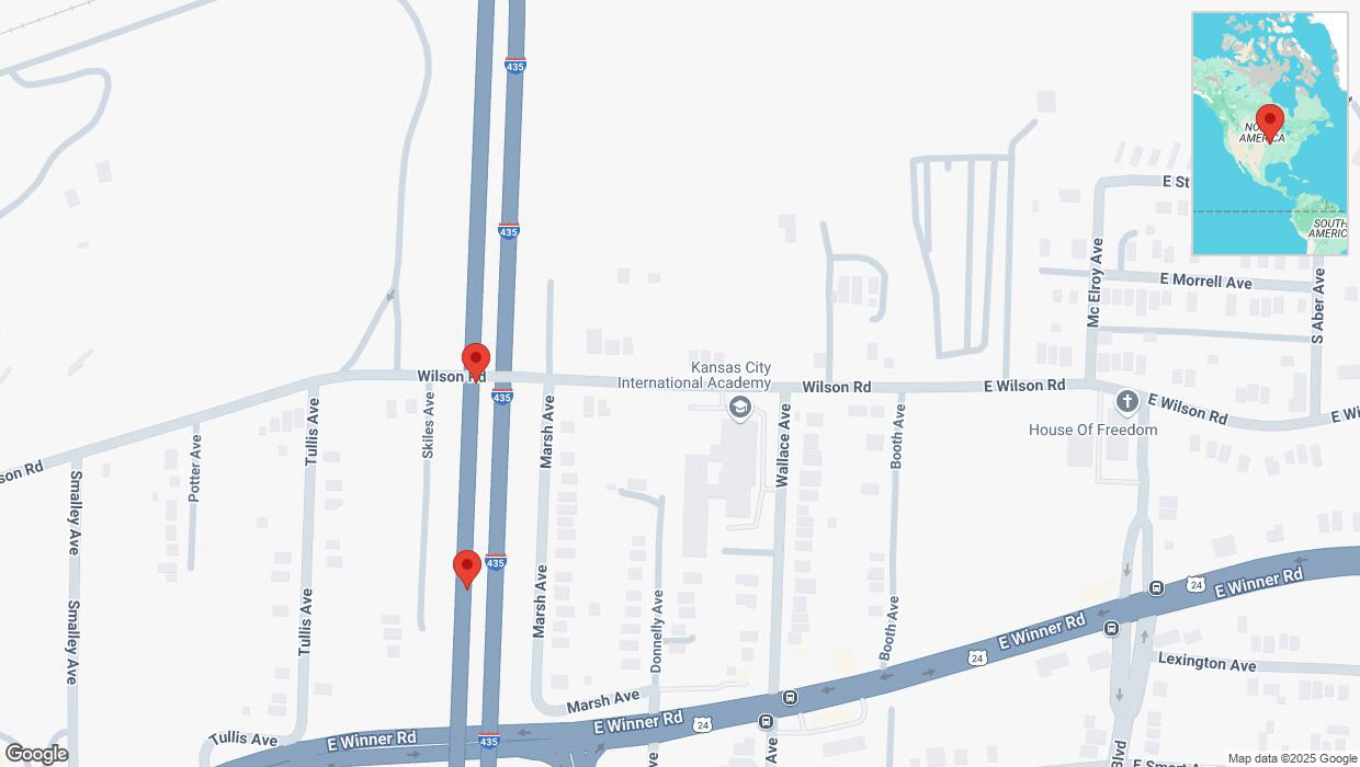 A detailed map that shows the affected road due to 'Broken down vehicle on southbound I-435 in Kansas City' on February 18th at 3:17 p.m.