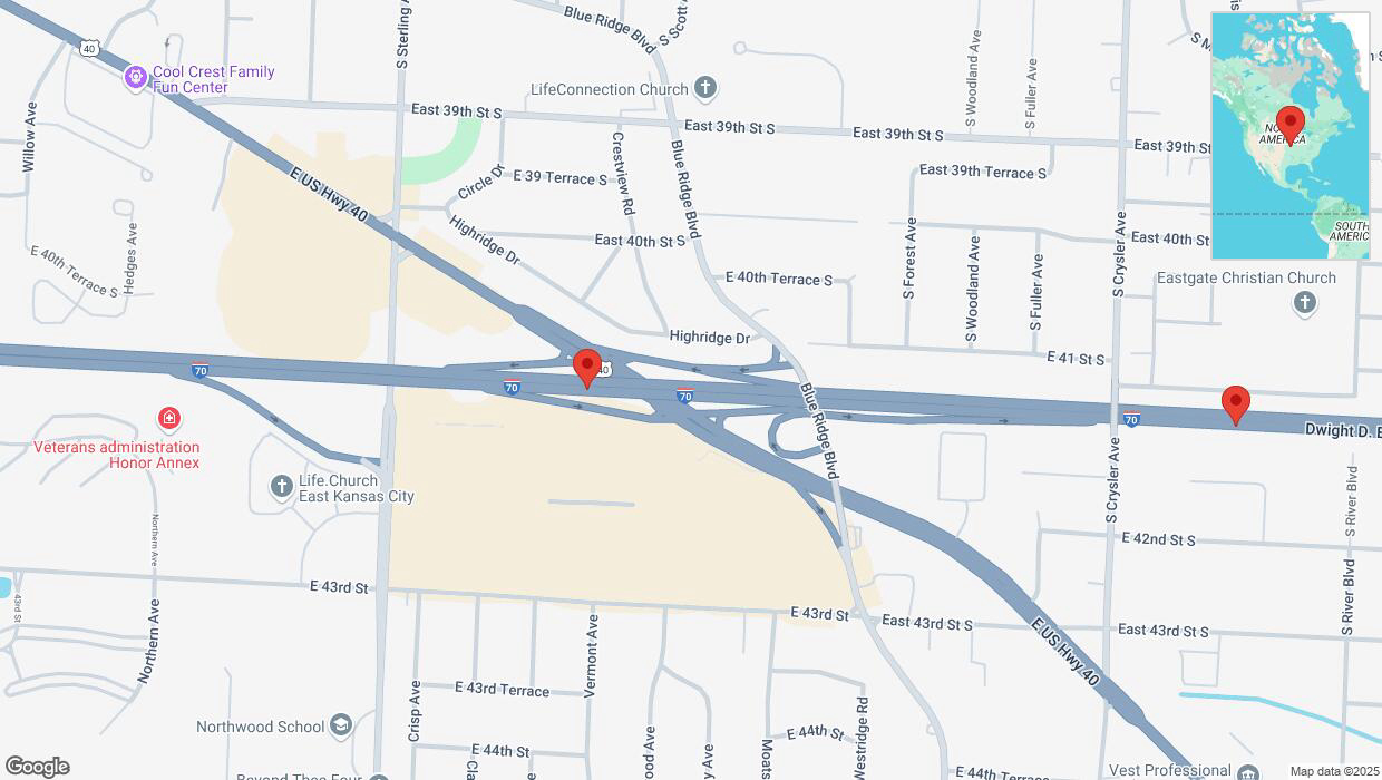 A detailed map that shows the affected road due to 'A crash has been reported on eastbound I-70' on February 18th at 3:23 p.m.