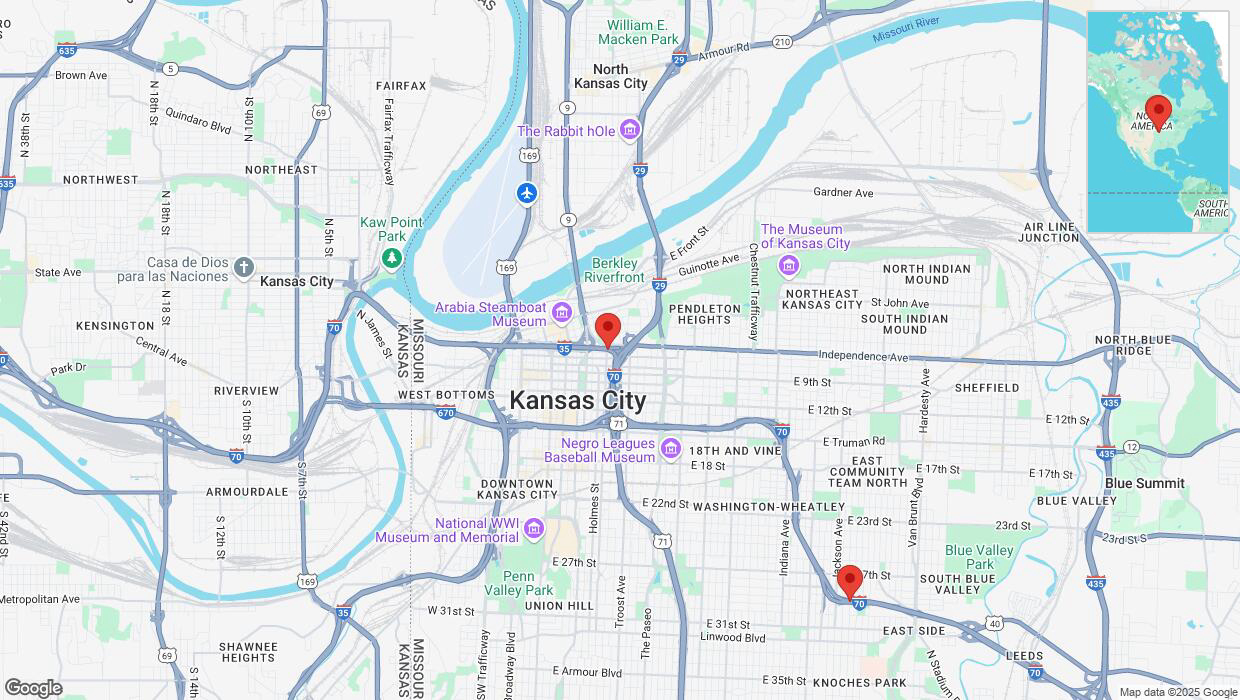 A detailed map that shows the affected road due to 'Heavy snowfall on eastbound I-70 in Kansas City' on February 18th at 3:29 p.m.