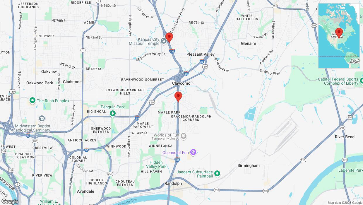 A detailed map that shows the affected road due to 'Heavy snowfall on northbound I-435 in Kansas City' on February 18th at 3:35 p.m.