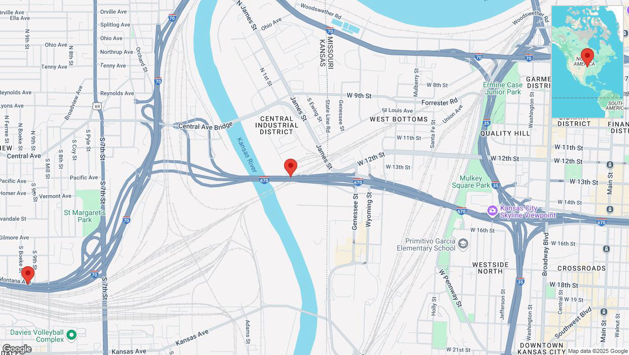 A detailed map that shows the affected road due to 'Heavy snowfall on westbound I-670 in Kansas City' on February 18th at 3:35 p.m.