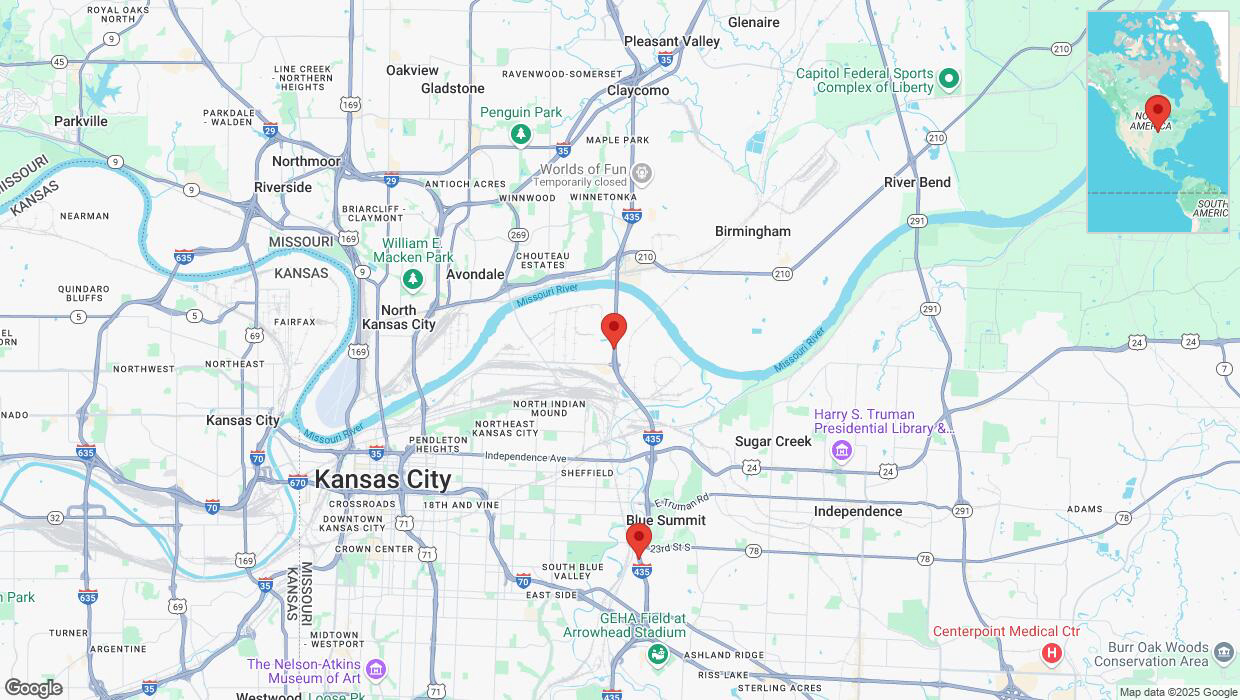 A detailed map that shows the affected road due to 'Heavy snowfall on southbound I-435 in Kansas City' on February 18th at 3:59 p.m.