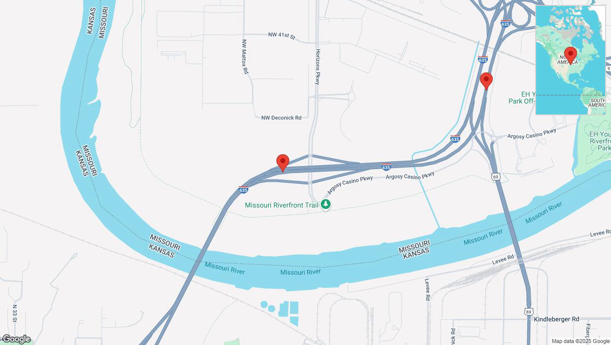 A detailed map that shows the affected road due to 'Crash reported on northbound I-635 in Riverside' on February 18th at 4:05 p.m.