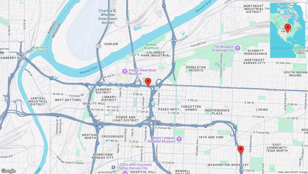 A detailed map that shows the affected road due to 'Heavy snowfall on eastbound I-70 in Kansas City' on February 18th at 4:11 p.m.