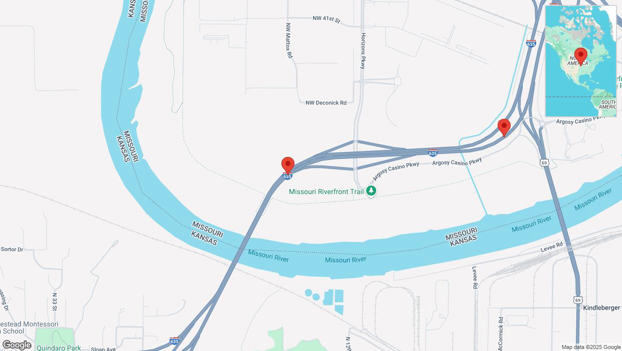 A detailed map that shows the affected road due to 'Warning: Crash on northbound I-635 in Riverside' on February 18th at 4:17 p.m.