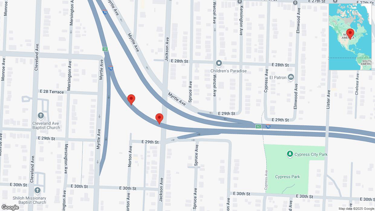 A detailed map that shows the affected road due to 'Reports of a crash on eastbound I-70' on February 18th at 4:41 p.m.