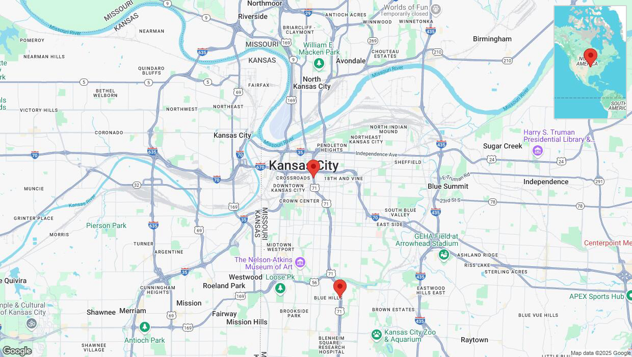 A detailed map that shows the affected road due to 'Heavy snowfall on southbound US-71 South in Kansas City' on February 18th at 4:41 p.m.