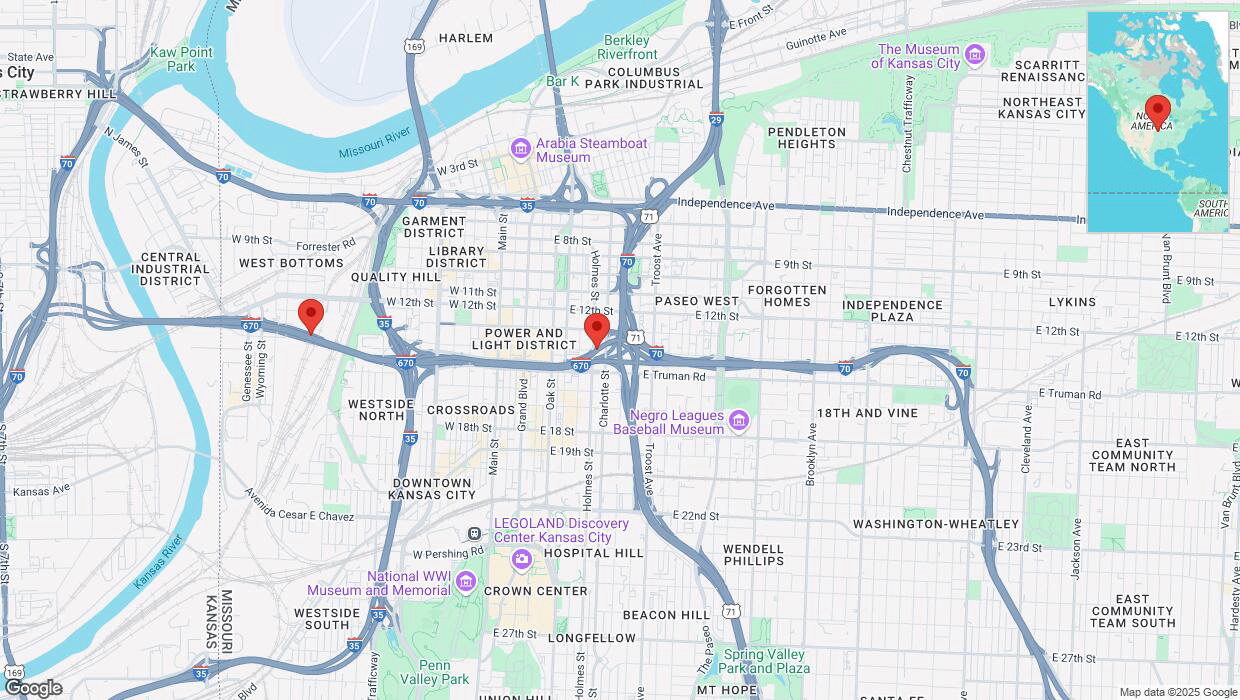 A detailed map that shows the affected road due to 'Heavy snowfall on westbound I-670 in Kansas City' on February 18th at 5:10 p.m.