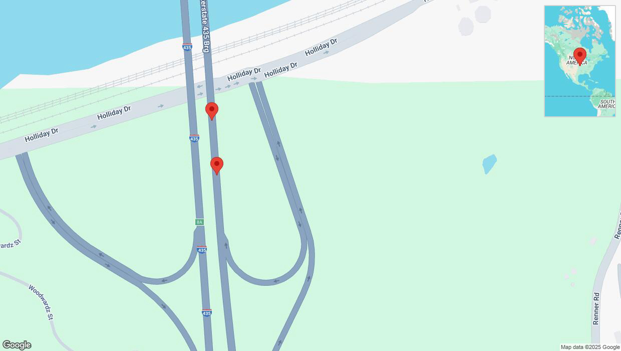 A detailed map that shows the affected road due to 'Crash report: I-435' on February 18th at 6:33 p.m.