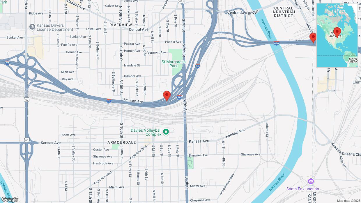 A detailed map that shows the affected road due to 'Heavy snowfall on eastbound I-670 in Kansas City' on February 18th at 5:16 p.m.