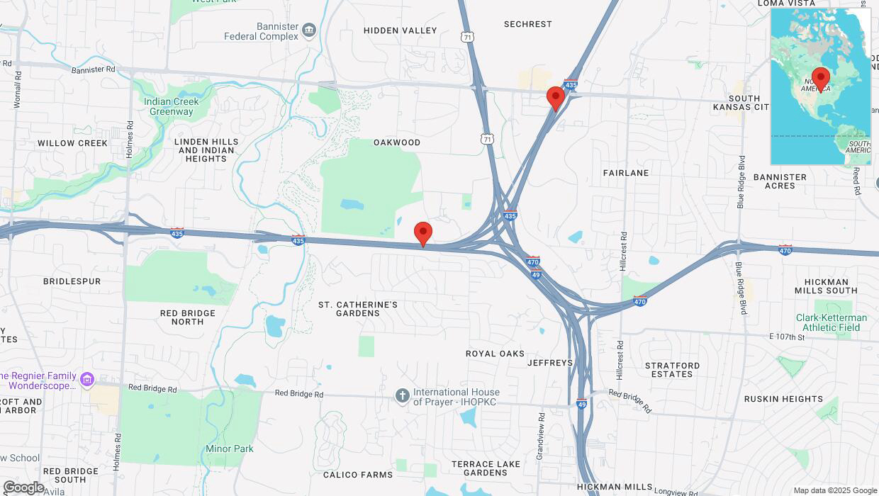 A detailed map that shows the affected road due to 'Heavy snowfall on eastbound I-435 in Kansas City' on February 18th at 5:16 p.m.