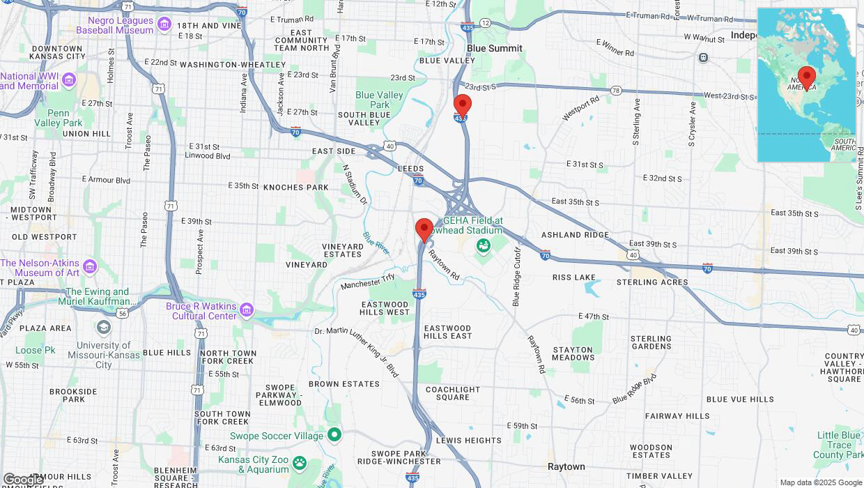 A detailed map that shows the affected road due to 'Heavy snowfall on northbound I-435 in Kansas City' on February 18th at 5:16 p.m.