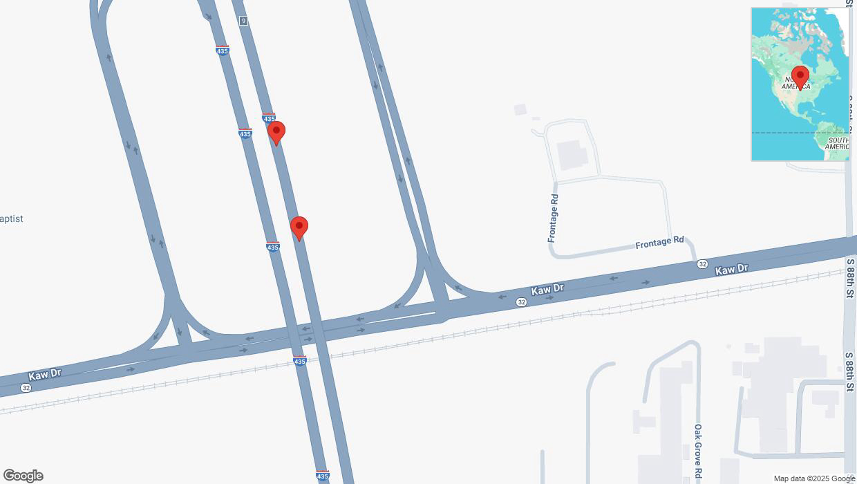 A detailed map that shows the affected road due to 'A crash has been reported on northbound I-435' on February 18th at 5:34 p.m.