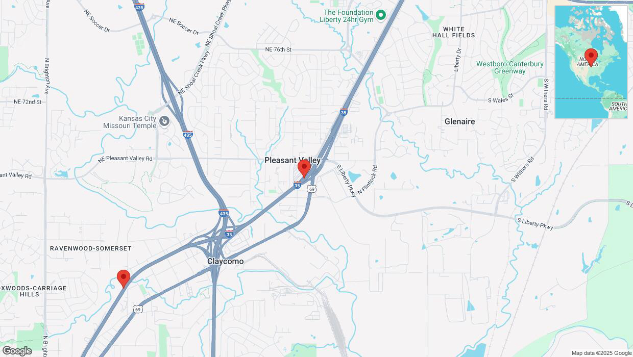 A detailed map that shows the affected road due to 'Heavy snowfall on southbound I-35 in Pleasant Valley' on February 18th at 5:58 p.m.