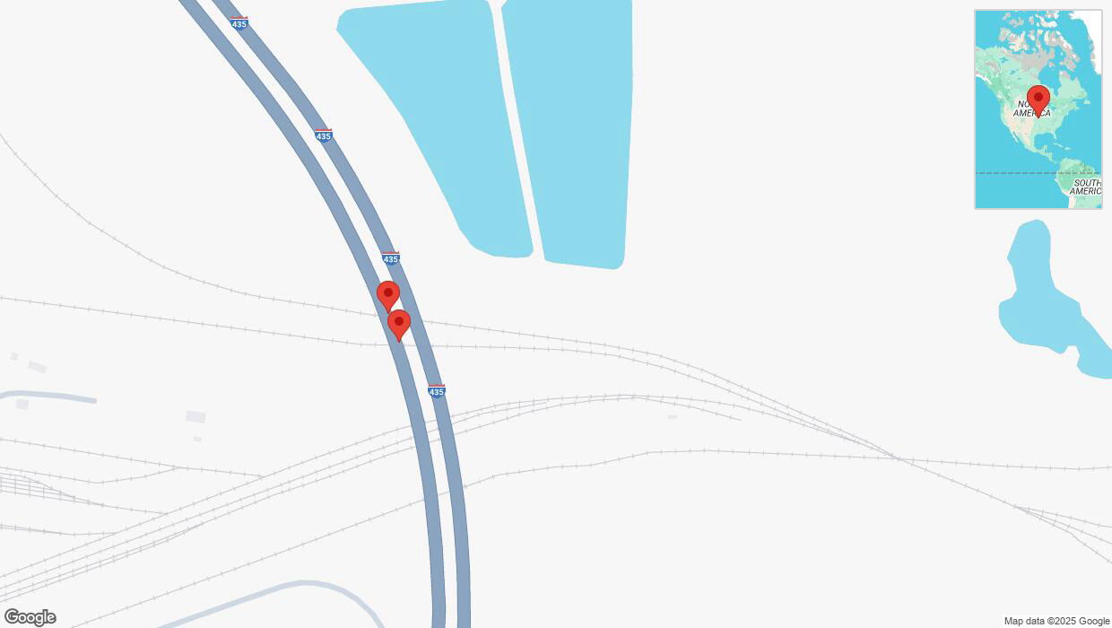 A detailed map that shows the affected road due to 'Broken down vehicle on southbound I-435 in Kansas City' on February 18th at 6:04 p.m.